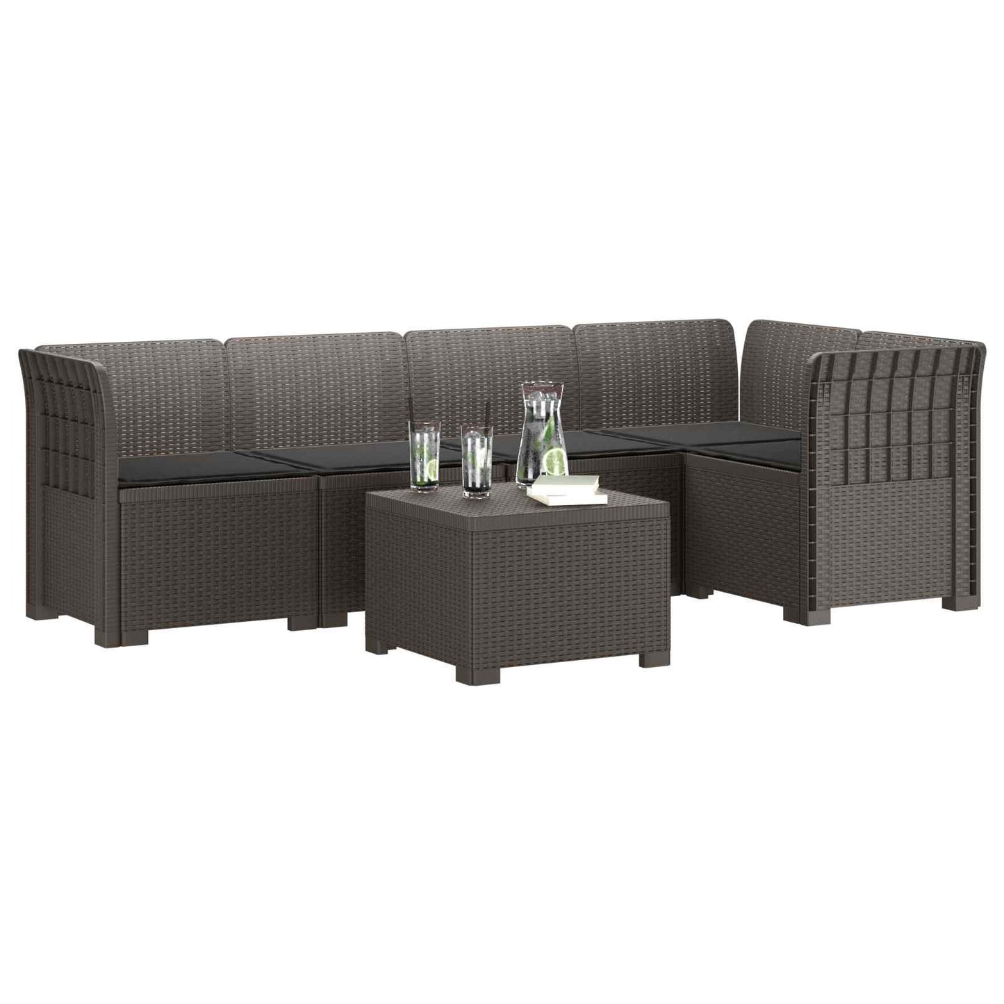 Divano da Giardino 5 Posti con Cuscini Stile Rattan PP | homemem39