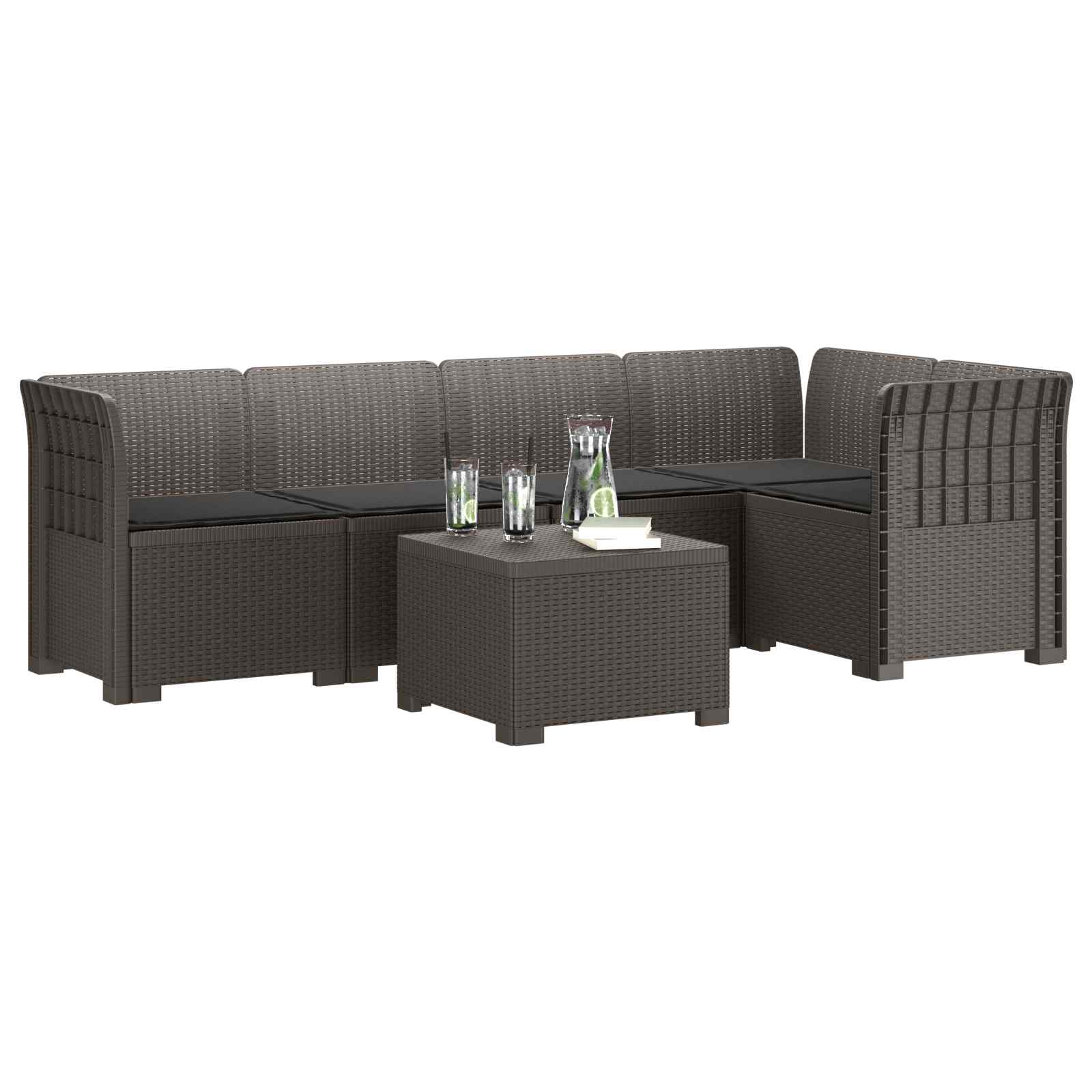 Divano da Giardino 5 Posti con Cuscini Stile Rattan PP | homemem39