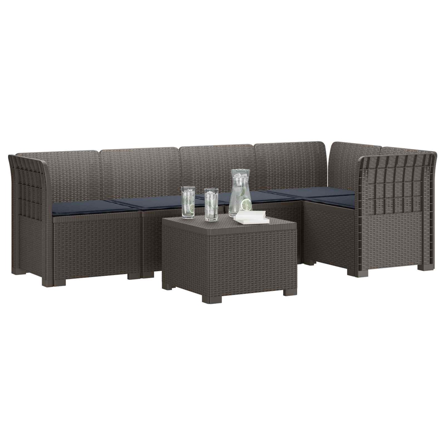 Divano da Giardino 5 Posti con Cuscini Stile Rattan PP | homemem39