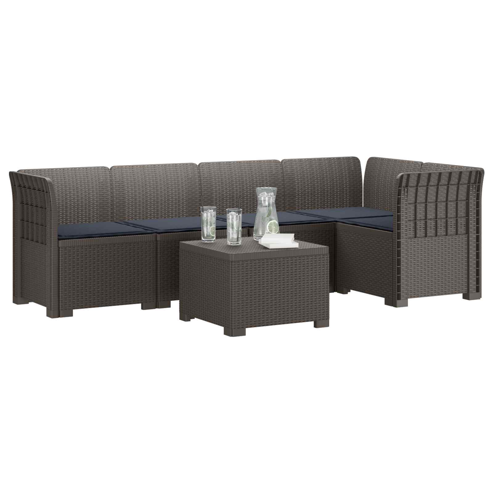 Divano da Giardino 5 Posti con Cuscini Stile Rattan PP | homemem39