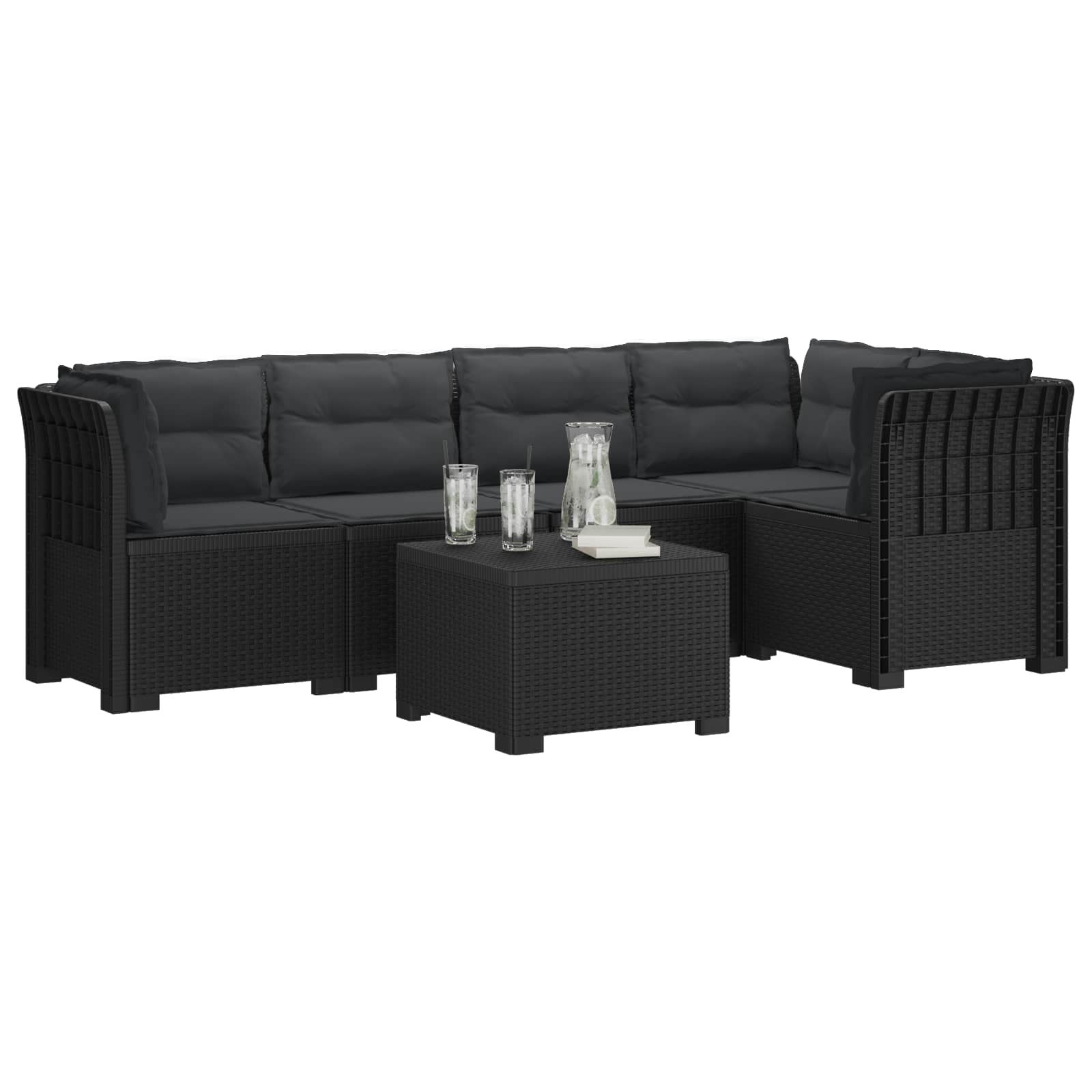 Divano da Giardino 5 Posti con Cuscini Stile Rattan PP | homemem39