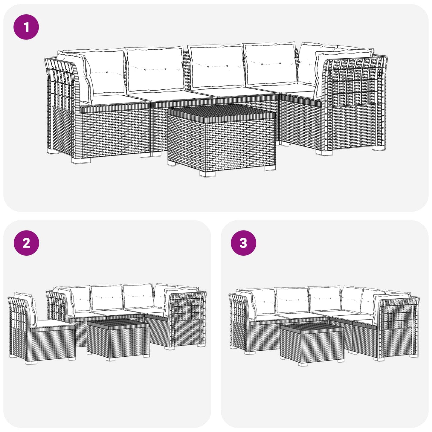 Divano da Giardino 5 Posti con Cuscini Stile Rattan PP | homemem39