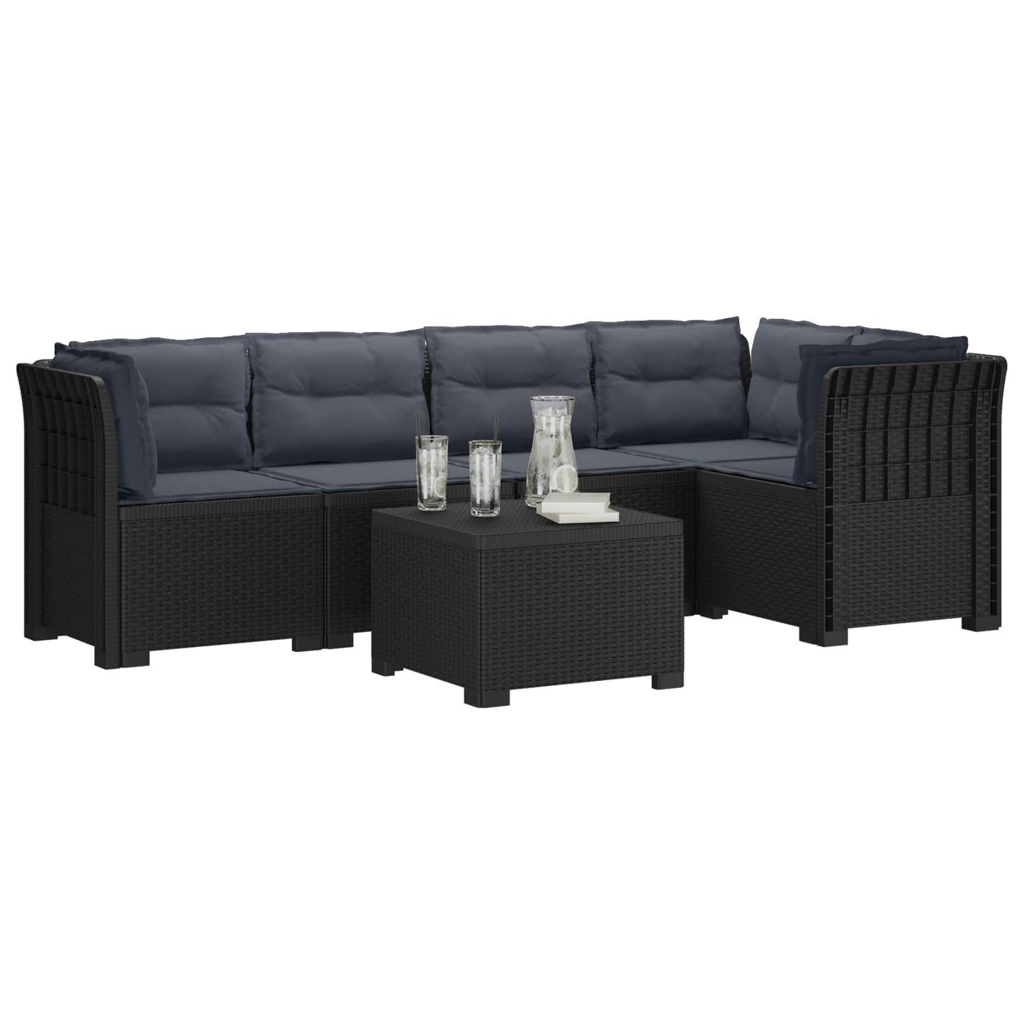 Divano da Giardino 5 Posti con Cuscini Stile Rattan PP | homemem39