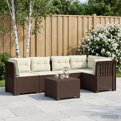 Divano da Giardino 5 Posti con Cuscini Stile Rattan PP Marrone | homemem39