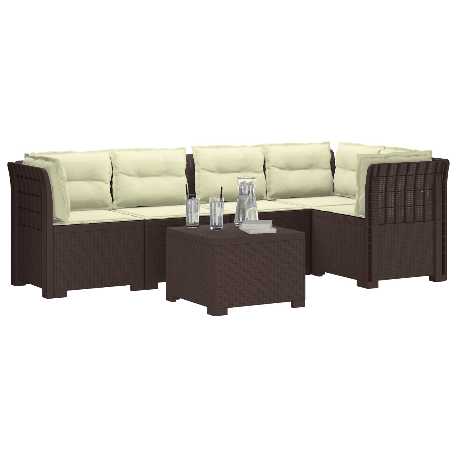 Divano da Giardino 5 Posti con Cuscini Stile Rattan PP Marrone | homemem39