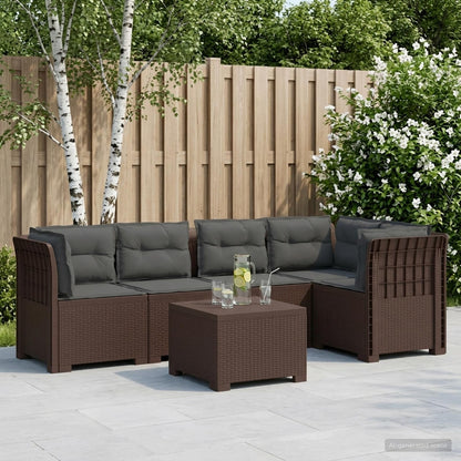 Divano da Giardino 5 Posti con Cuscini Stile Rattan PP Marrone | homemem39
