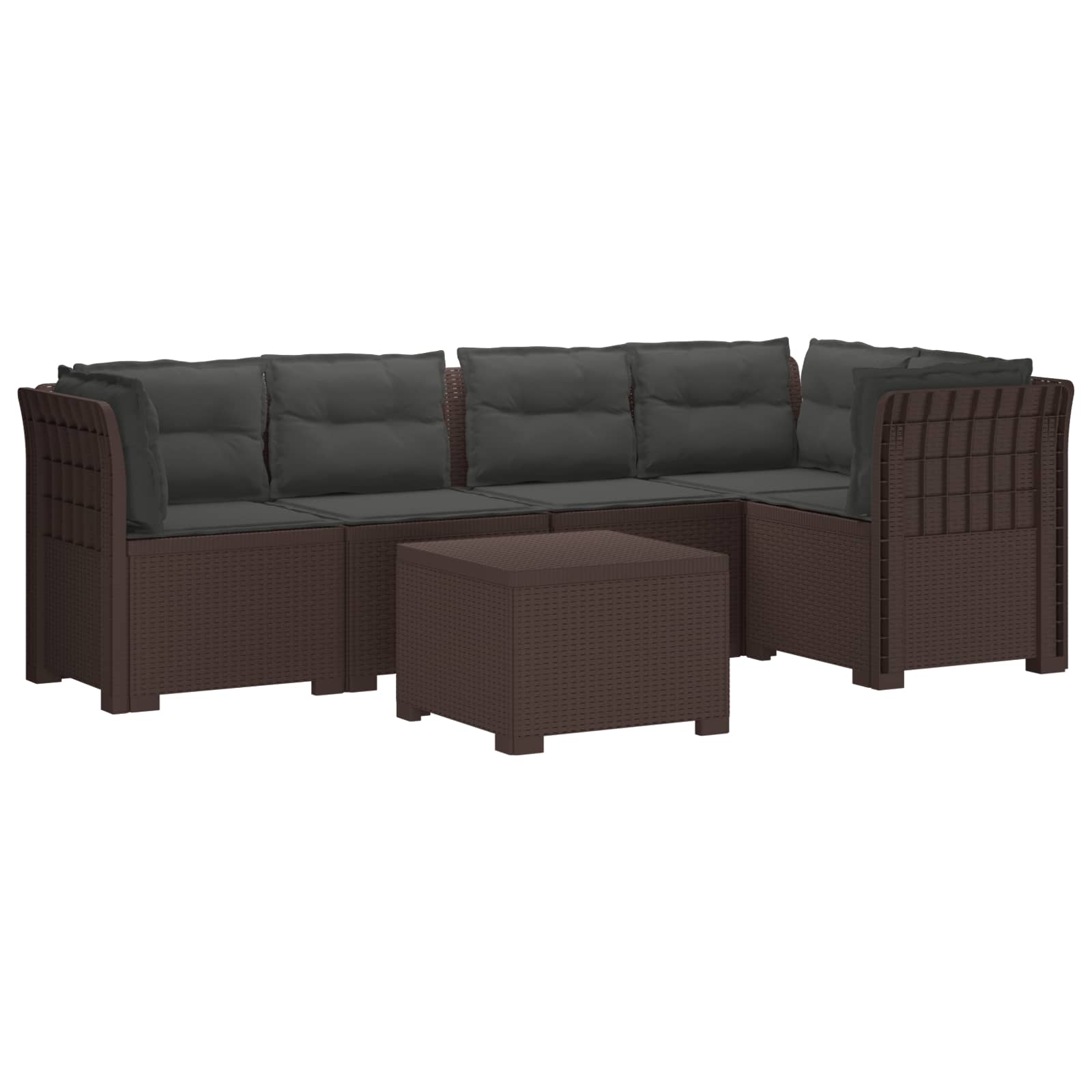 Divano da Giardino 5 Posti con Cuscini Stile Rattan PP Marrone | homemem39