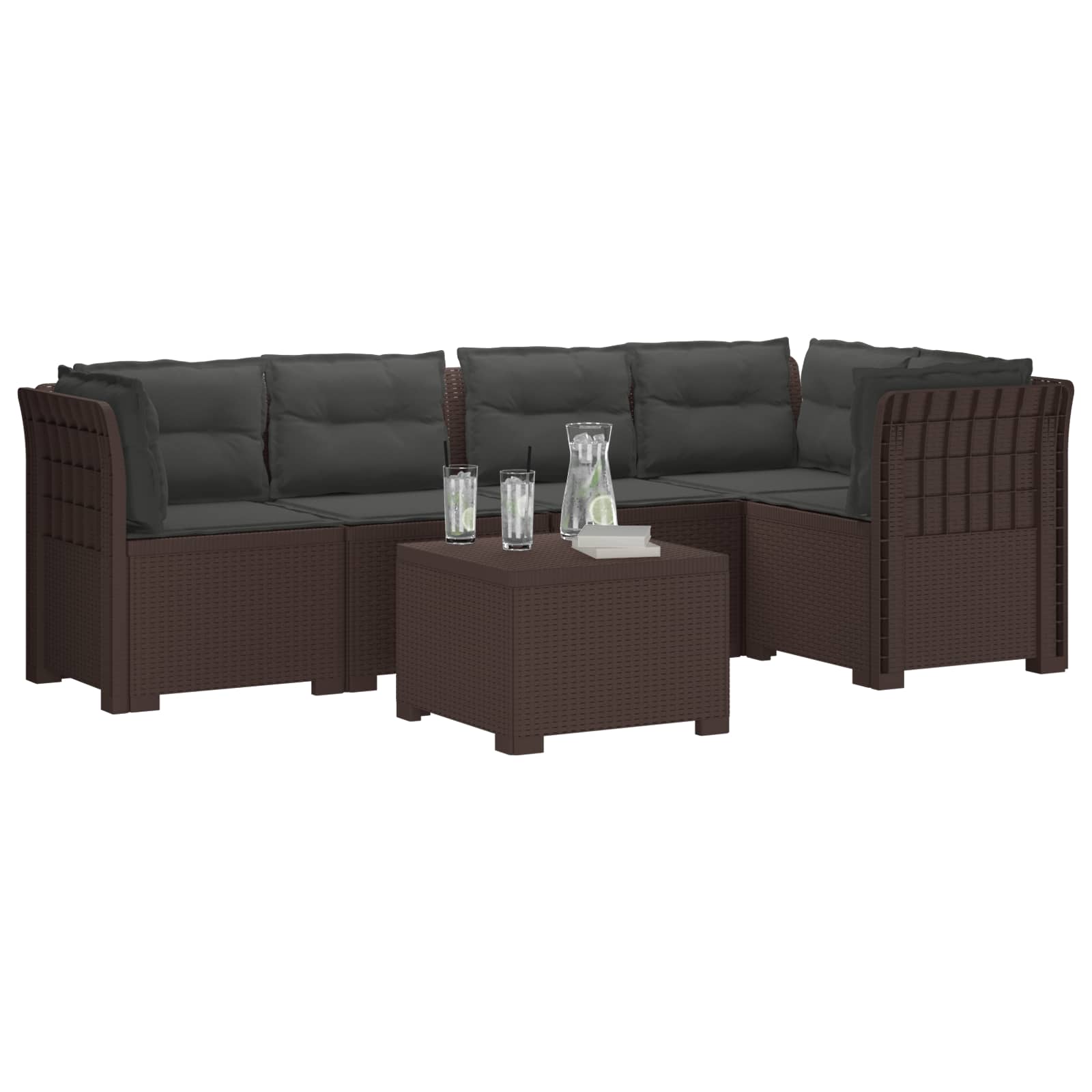 Divano da Giardino 5 Posti con Cuscini Stile Rattan PP Marrone | homemem39