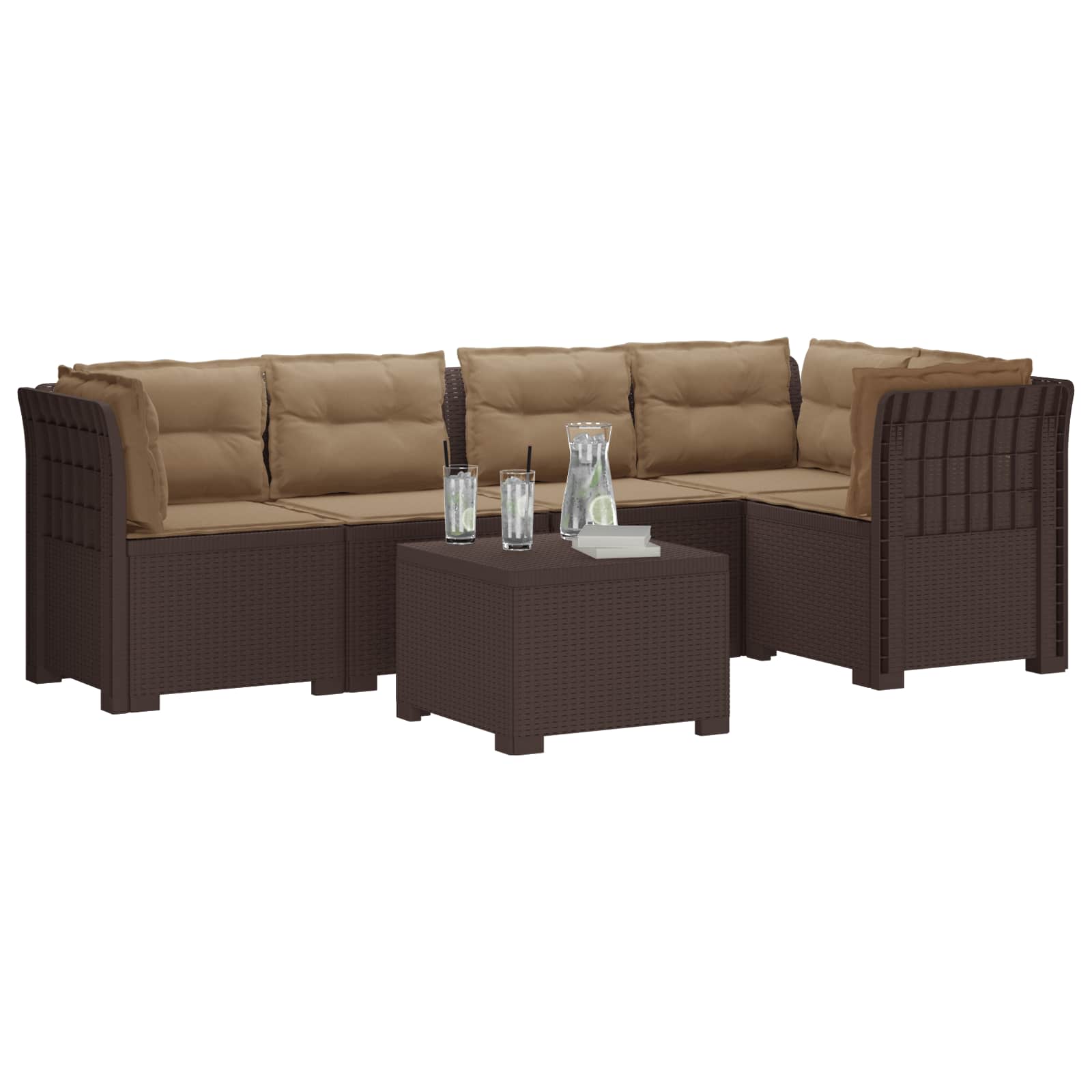 Divano da Giardino 5 Posti con Cuscini Stile Rattan PP Marrone | homemem39