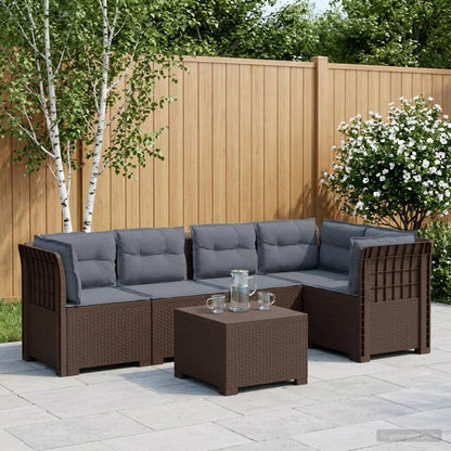 Divano da Giardino 5 Posti con Cuscini Stile Rattan PP Marrone | homemem39