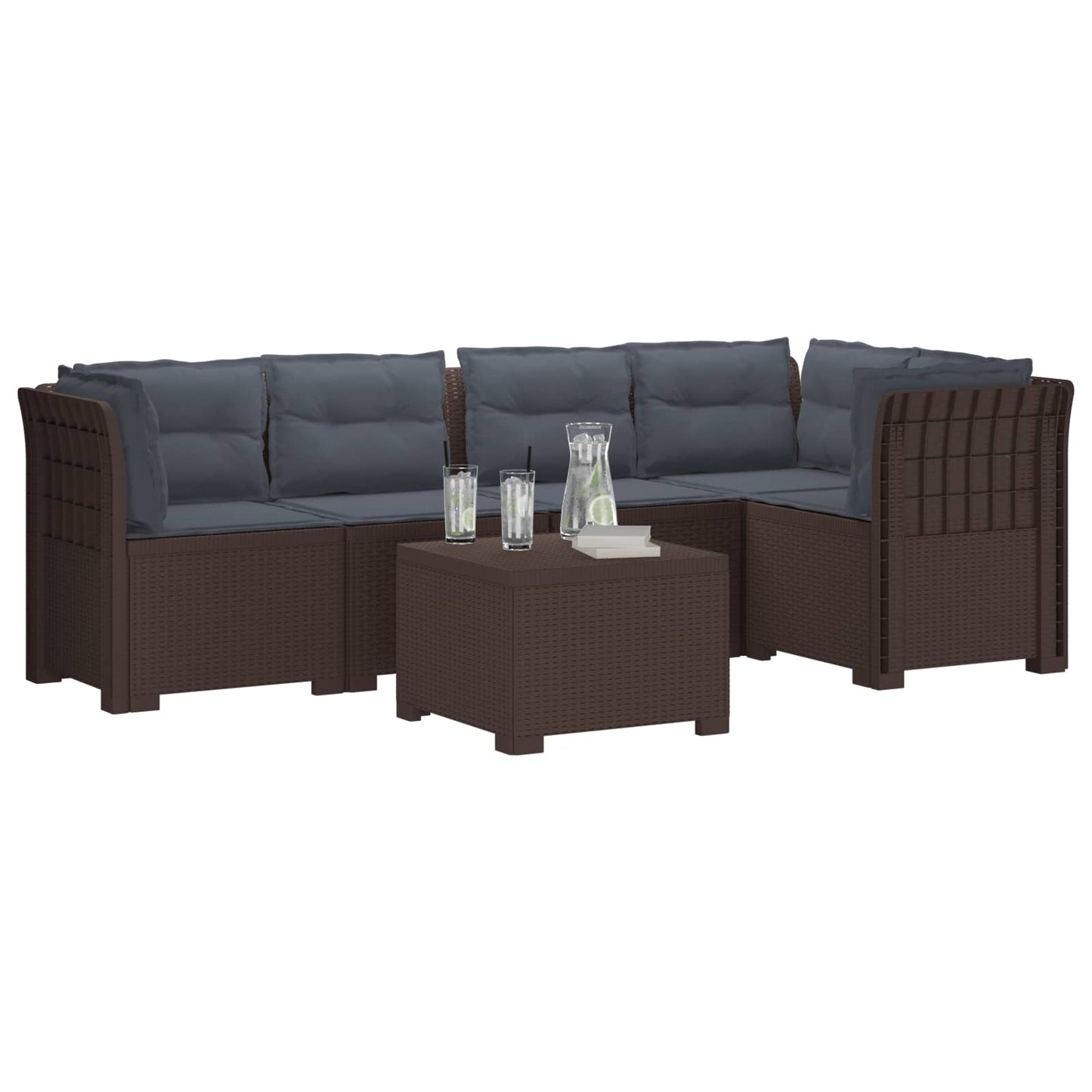 Divano da Giardino 5 Posti con Cuscini Stile Rattan PP Marrone | homemem39