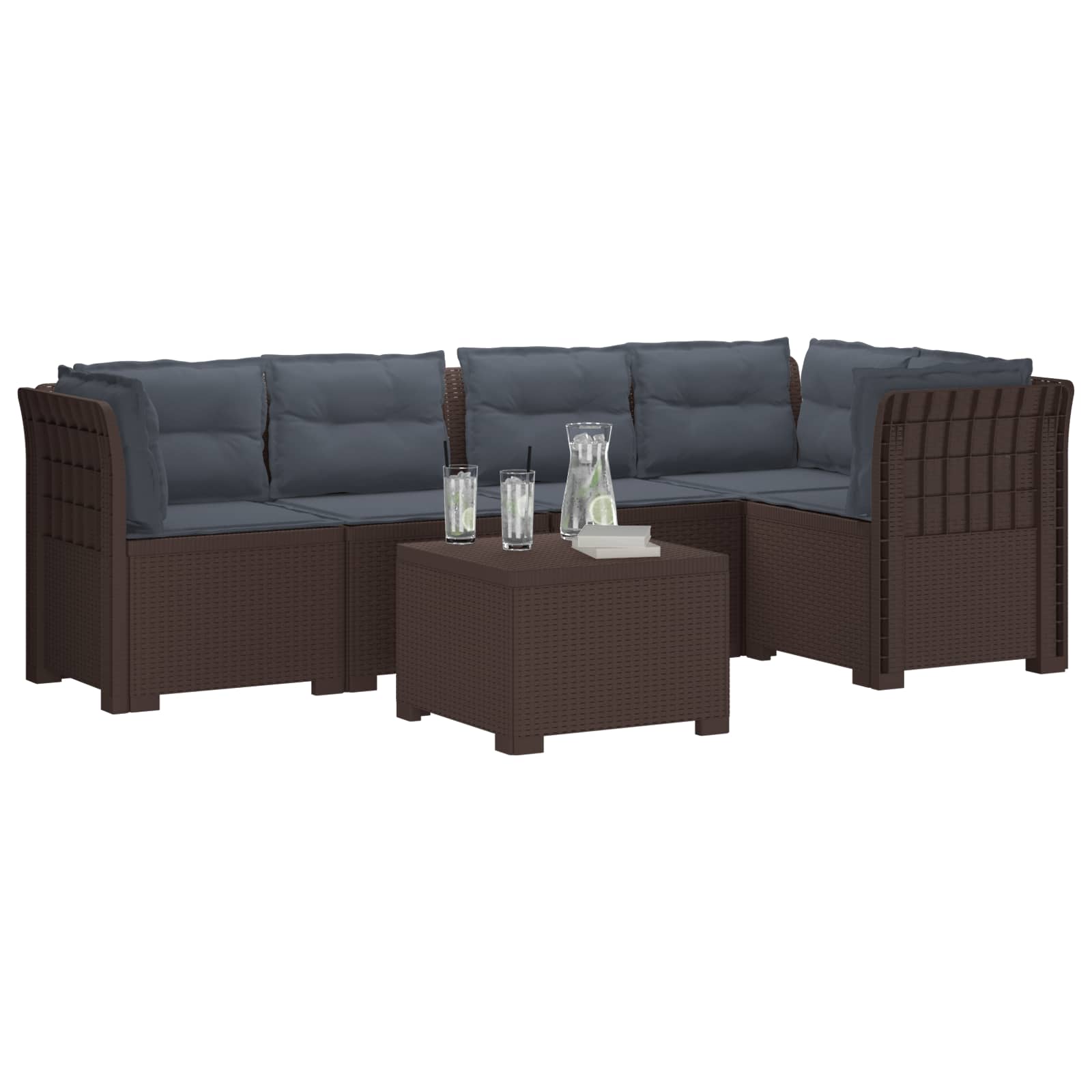 Divano da Giardino 5 Posti con Cuscini Stile Rattan PP Marrone | homemem39