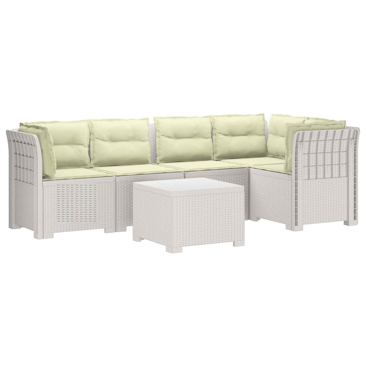 Divano da Giardino 5 Posti con Cuscini Stile Rattan PP Bianco | homemem39