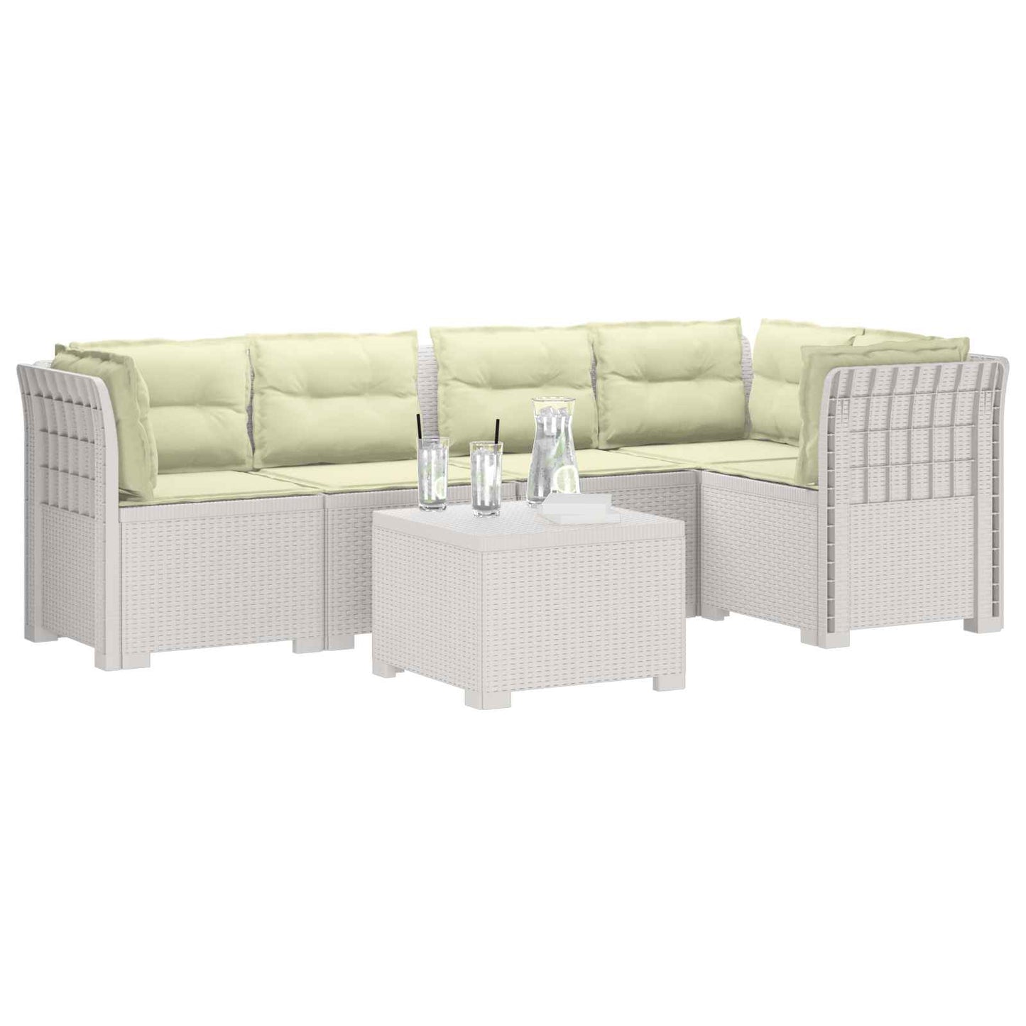 Divano da Giardino 5 Posti con Cuscini Stile Rattan PP Bianco | homemem39