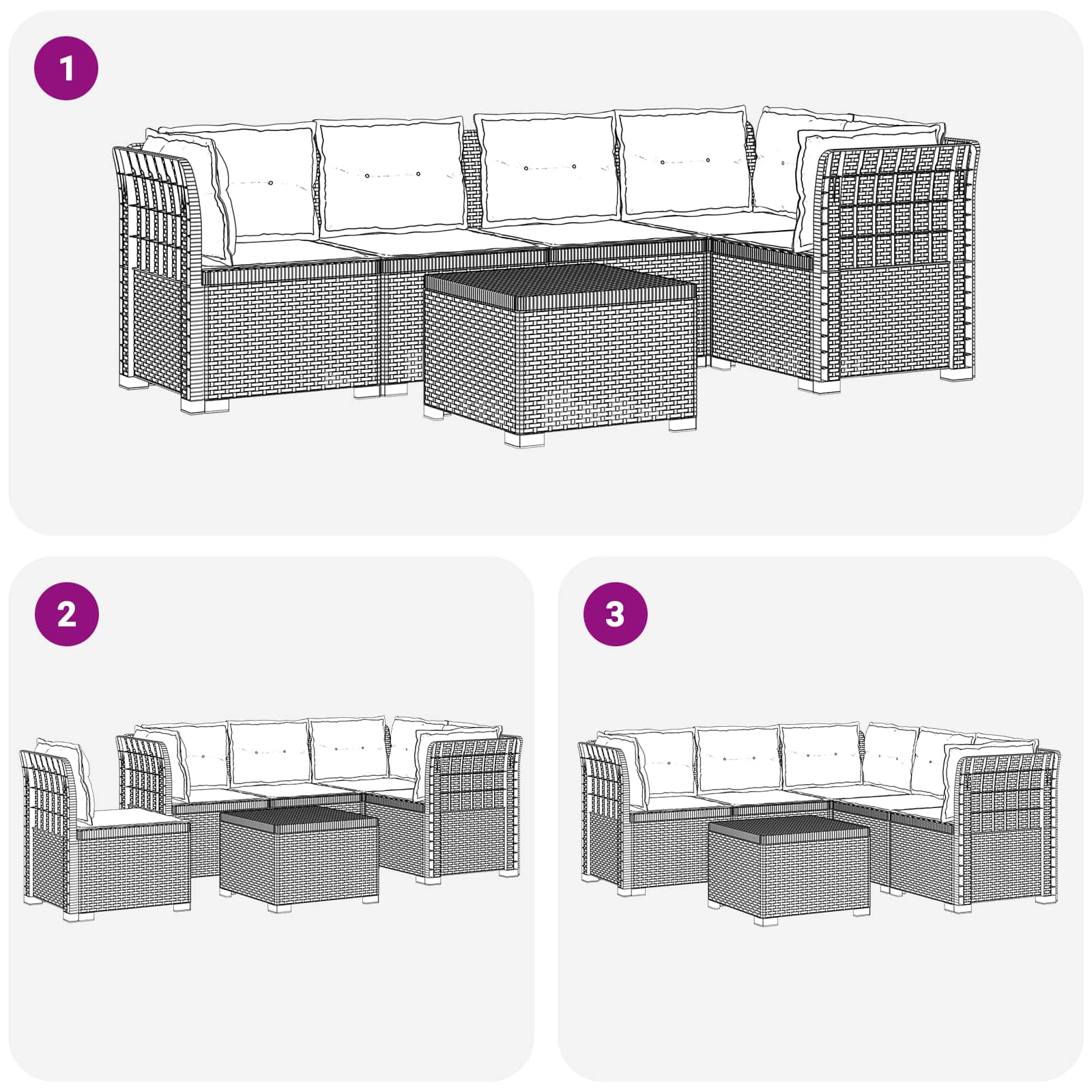 Divano da Giardino 5 Posti con Cuscini Stile Rattan PP Bianco | homemem39