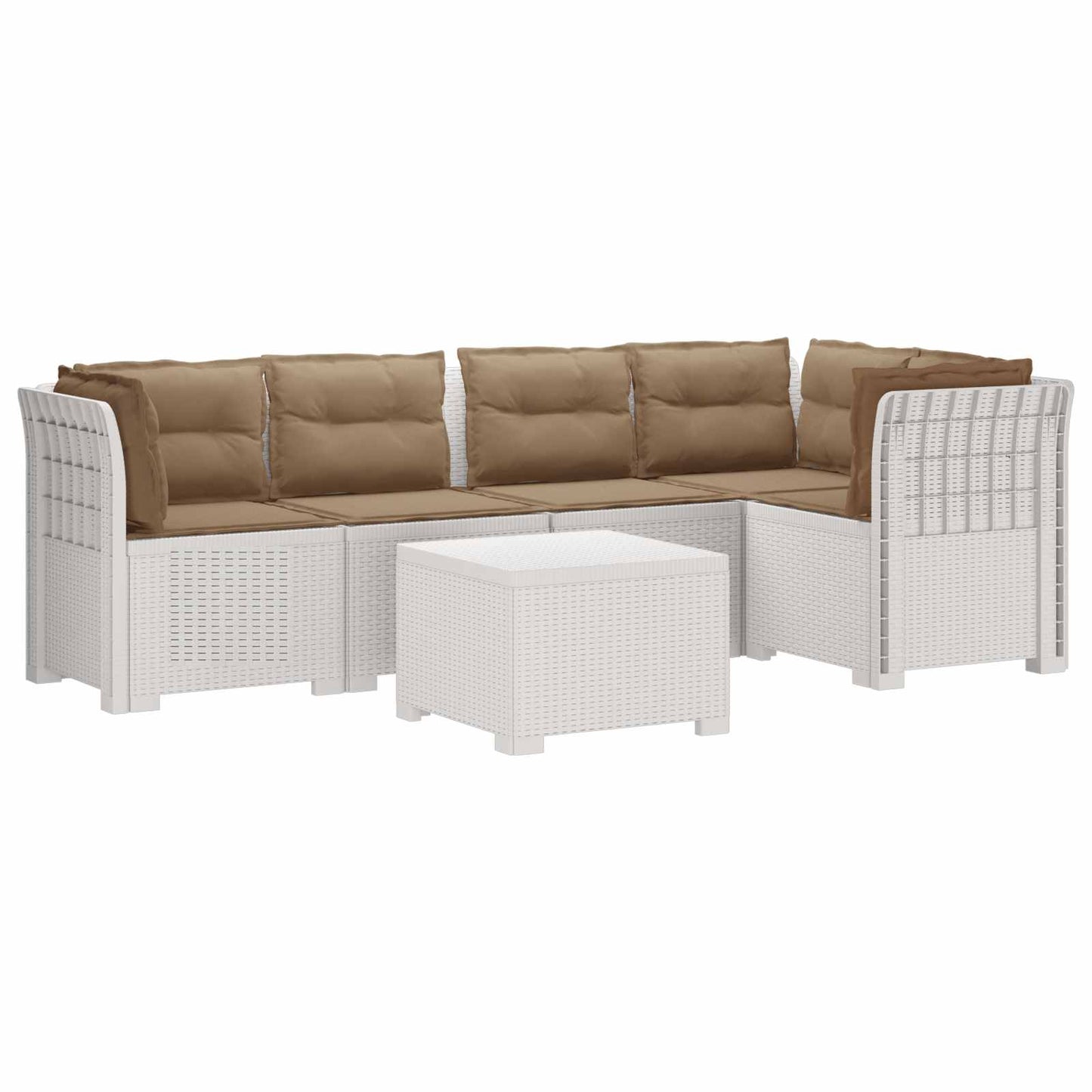 Divano da Giardino 5 Posti con Cuscini Stile Rattan PP Bianco | homemem39