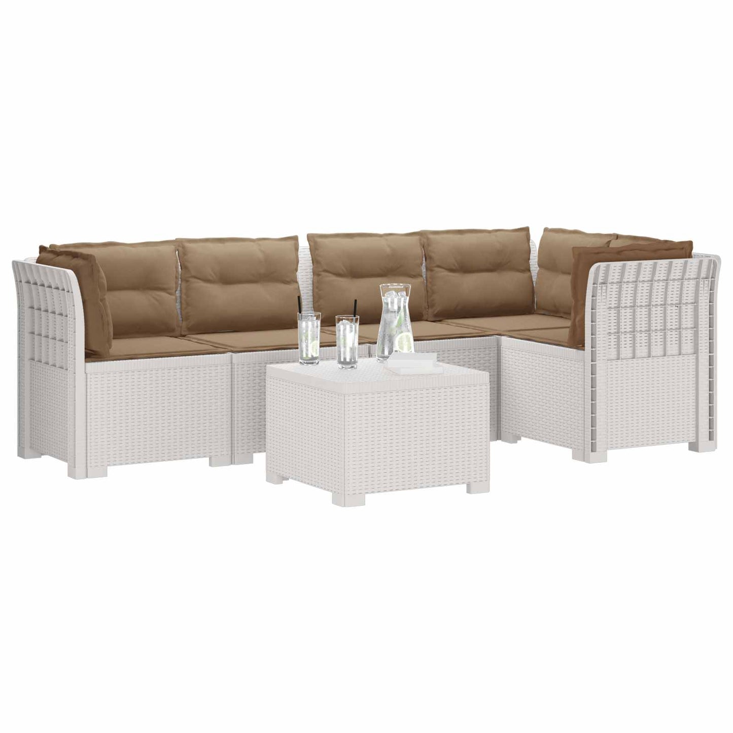 Divano da Giardino 5 Posti con Cuscini Stile Rattan PP Bianco | homemem39