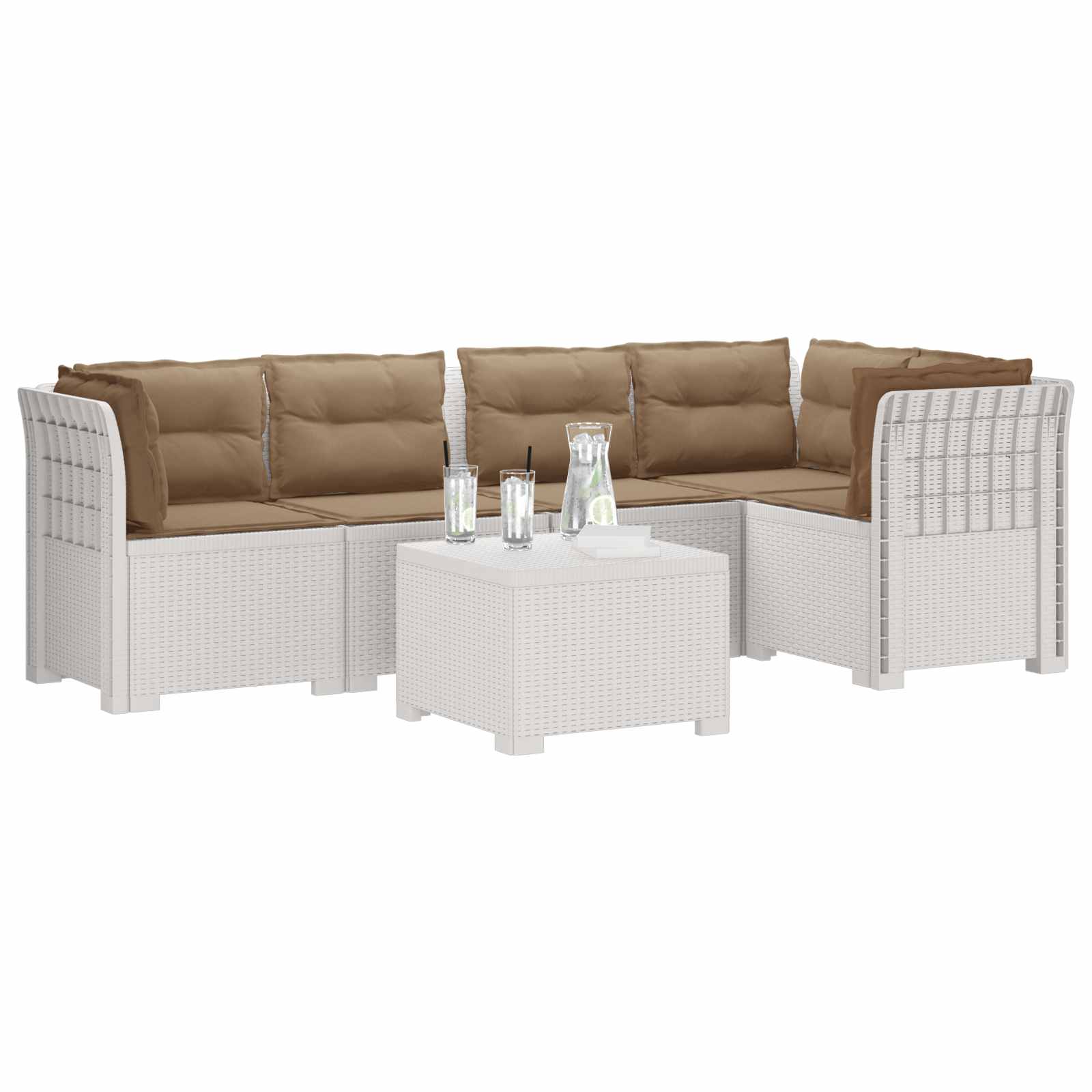 Divano da Giardino 5 Posti con Cuscini Stile Rattan PP Bianco | homemem39