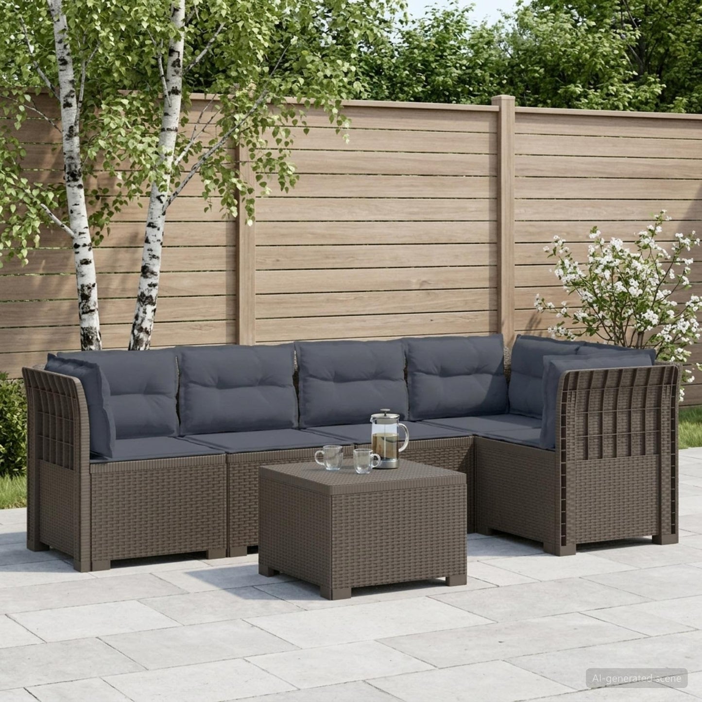 Divano da Giardino 5 Posti con Cuscini Stile Rattan PP | homemem39