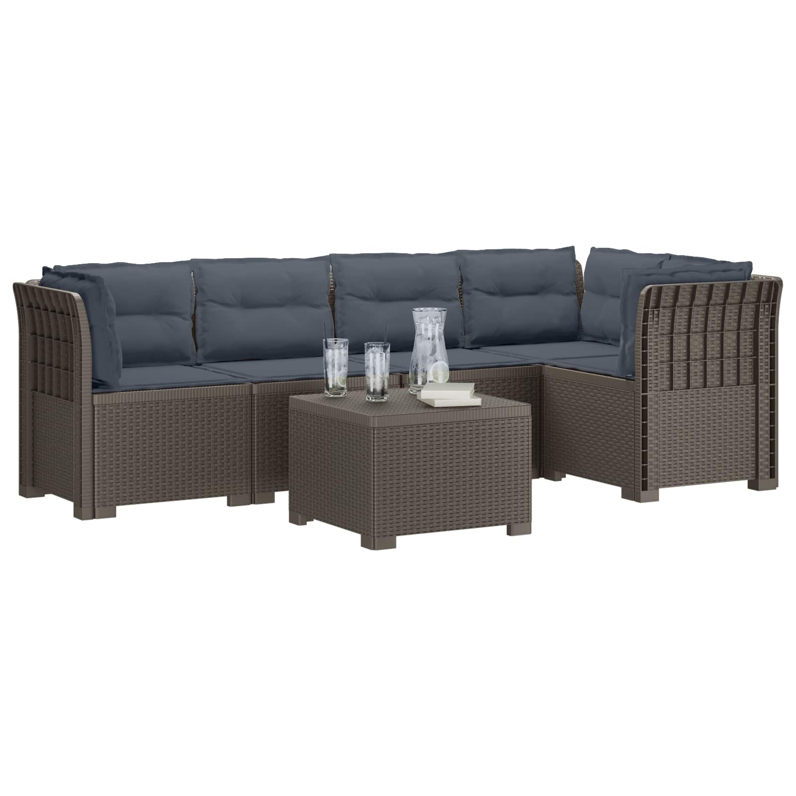 Divano da Giardino 5 Posti con Cuscini Stile Rattan PP | homemem39