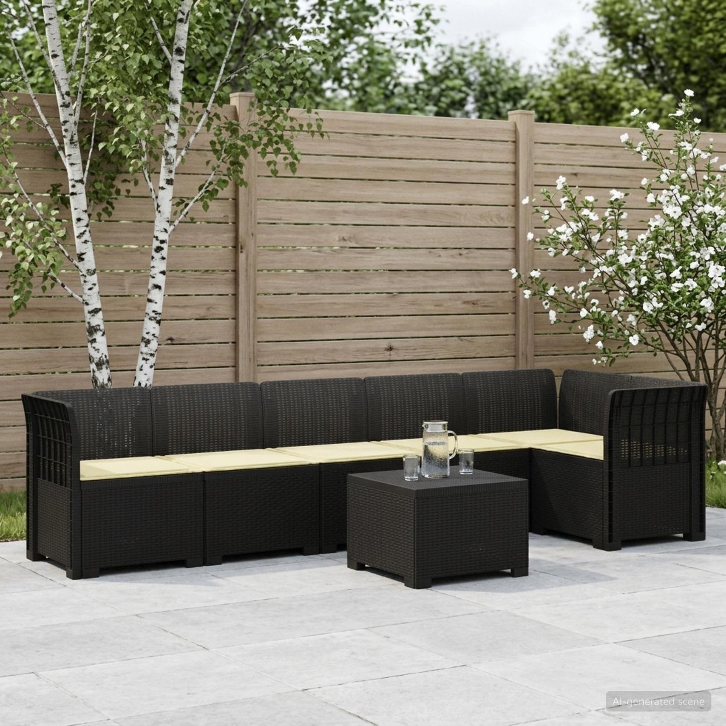 Divano da Giardino 6 Posti con Cuscini Aspetto Rattan PP | homemem39