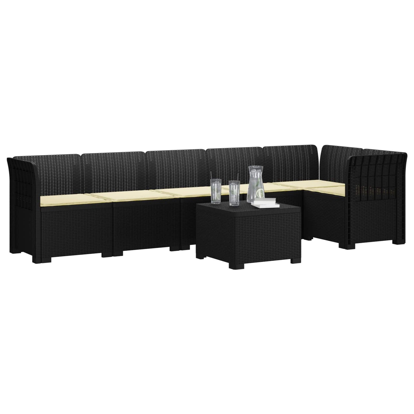 Divano da Giardino 6 Posti con Cuscini Aspetto Rattan PP | homemem39