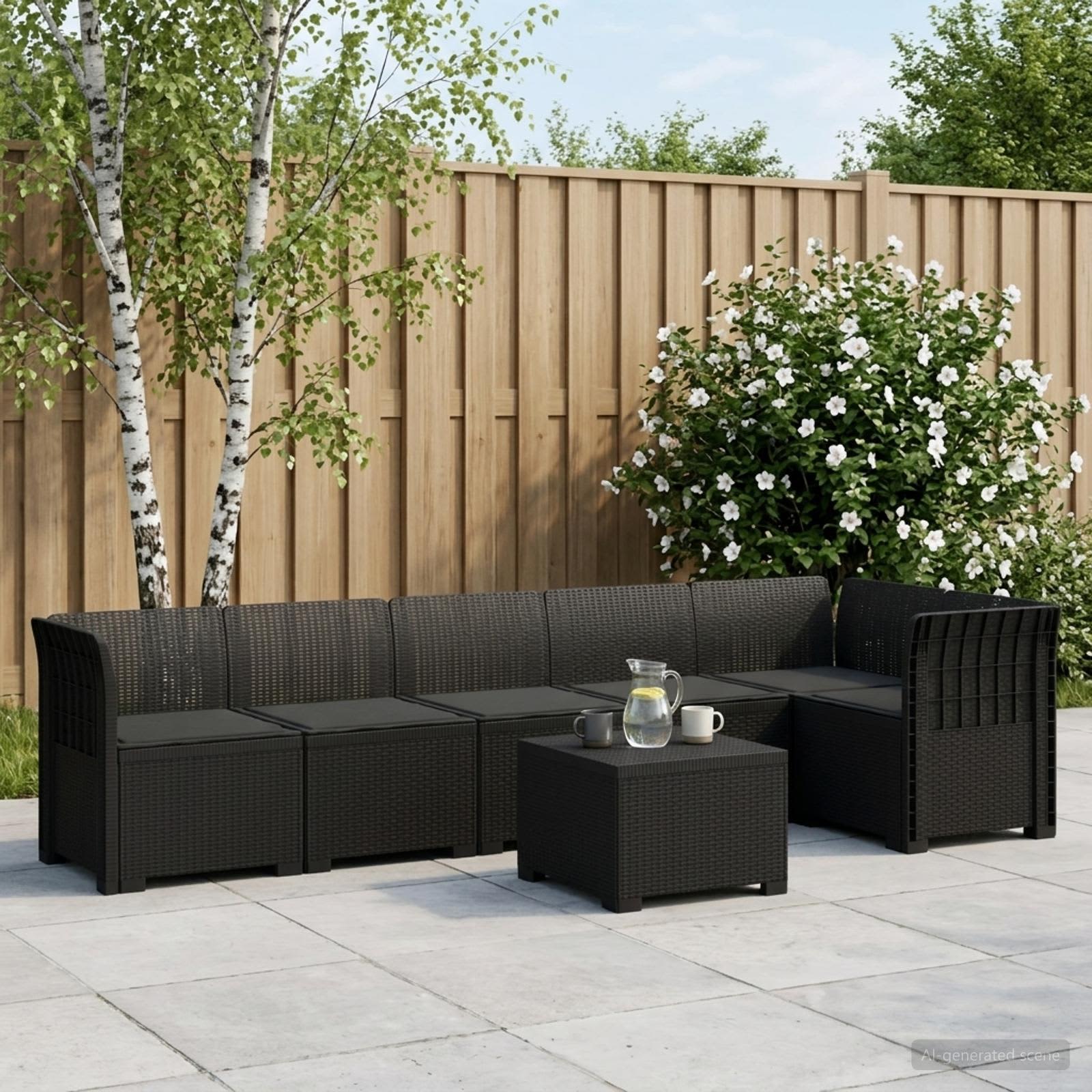 Divano da Giardino 6 Posti con Cuscini Aspetto Rattan PP | homemem39