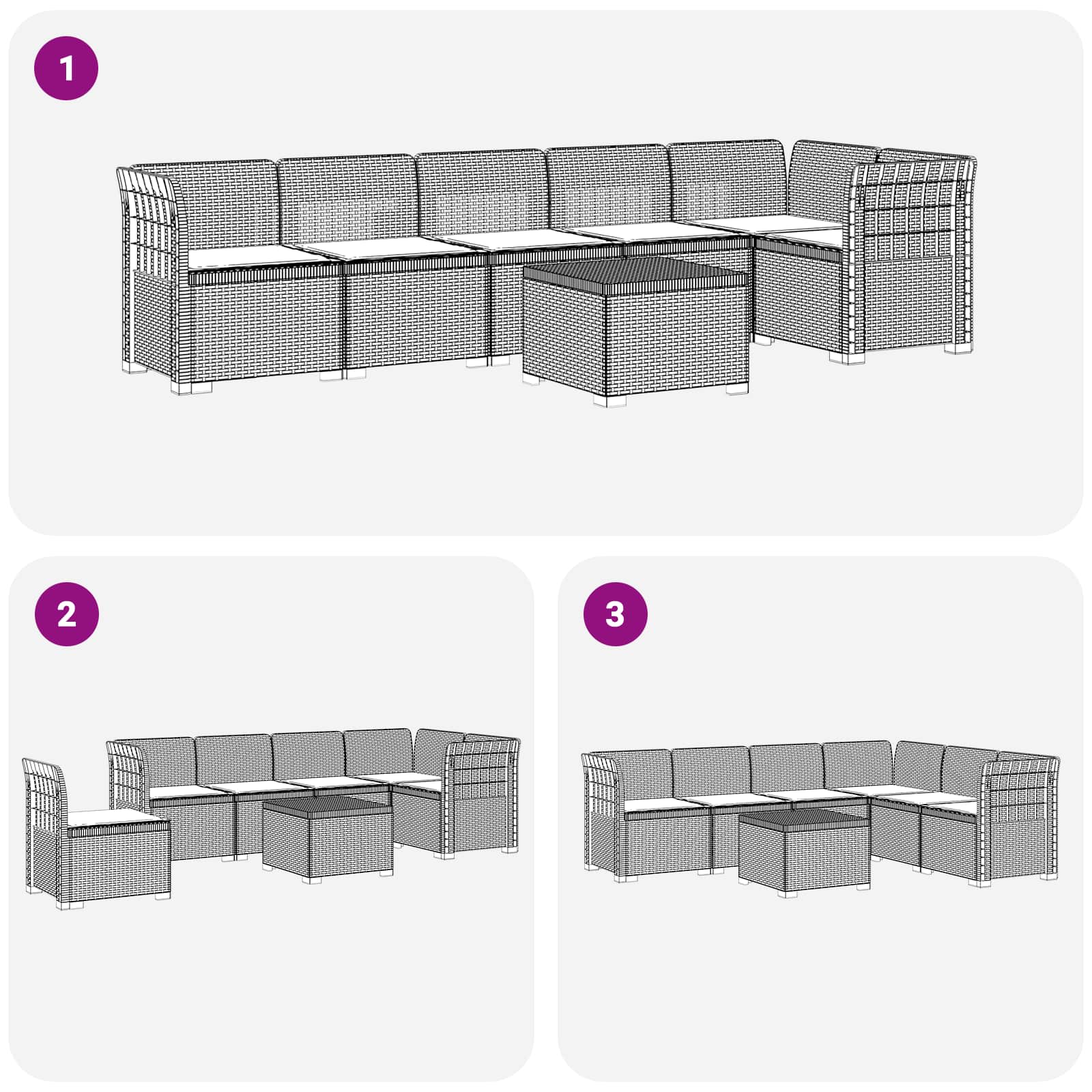 Divano da Giardino 6 Posti con Cuscini Aspetto Rattan PP | homemem39