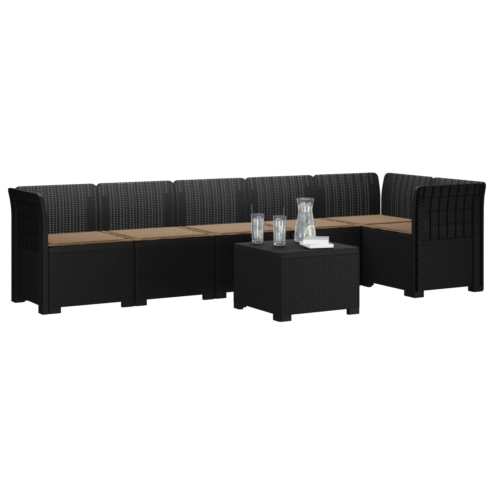 Divano da Giardino 6 Posti con Cuscini Aspetto Rattan PP | homemem39