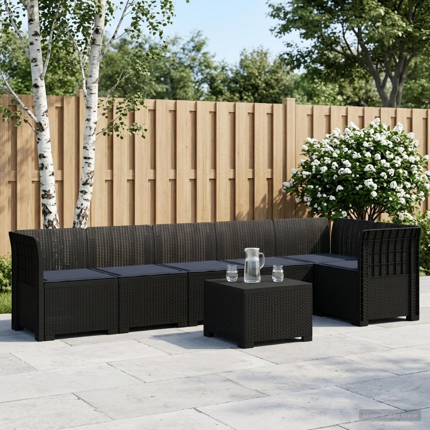 Divano da Giardino 6 Posti con Cuscini Aspetto Rattan PP | homemem39
