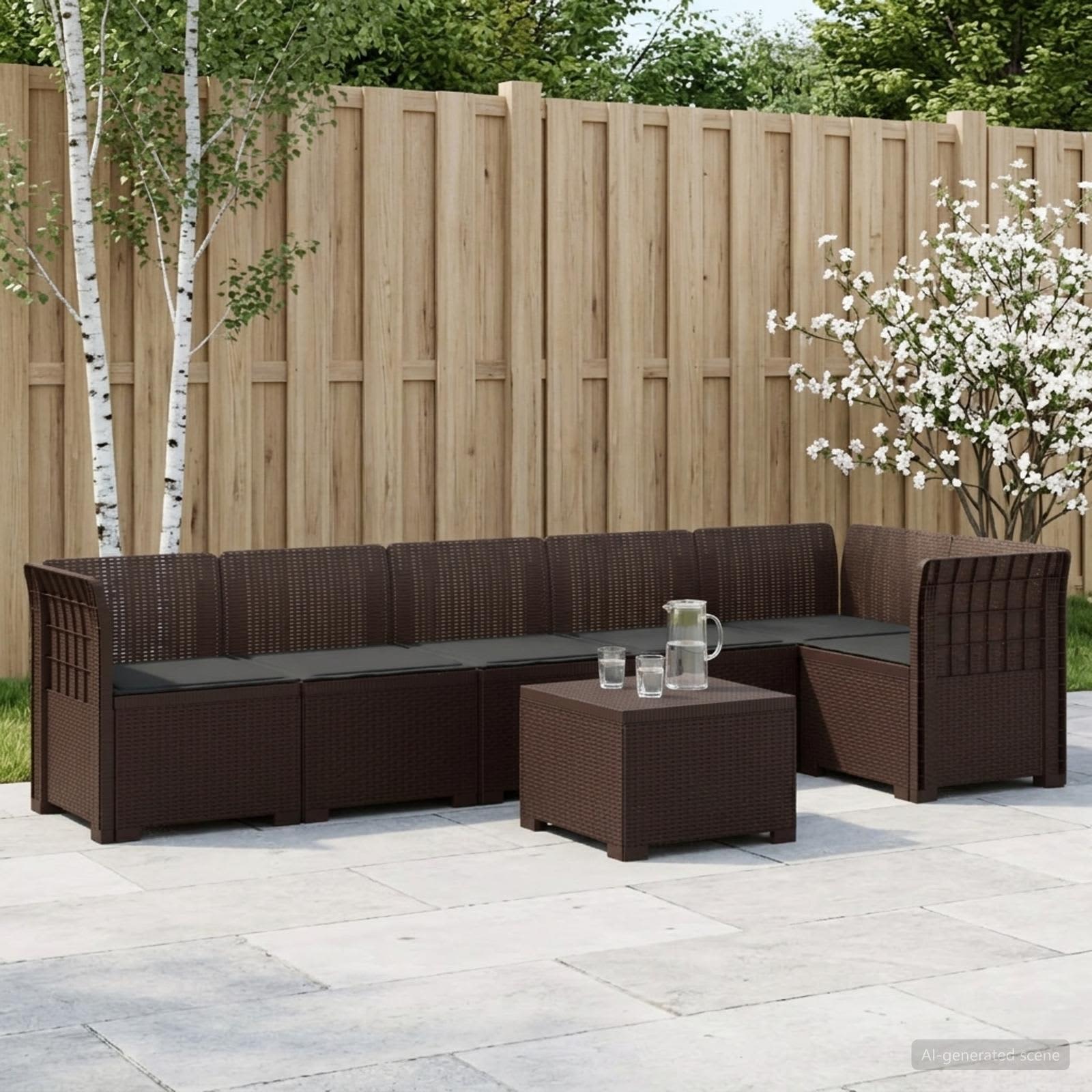 Divano da Giardino 6 Posti con Cuscini Aspetto Rattan PP | homemem39