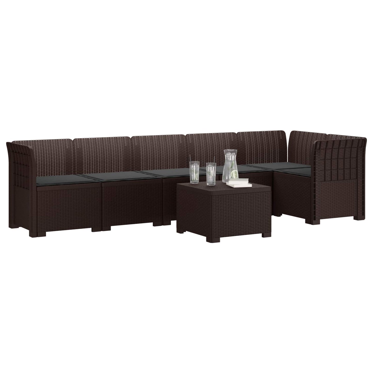 Divano da Giardino 6 Posti con Cuscini Aspetto Rattan PP | homemem39