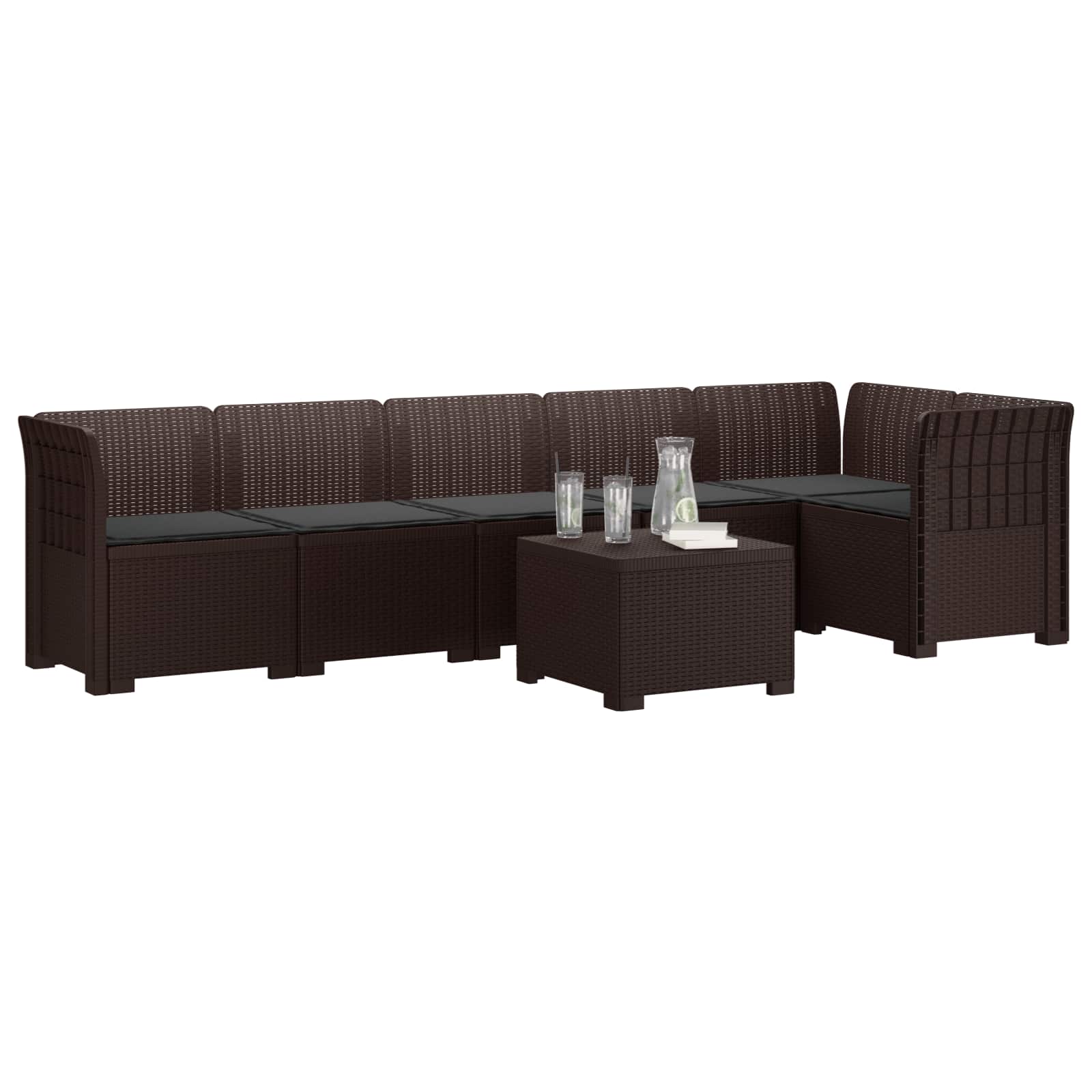 Divano da Giardino 6 Posti con Cuscini Aspetto Rattan PP | homemem39