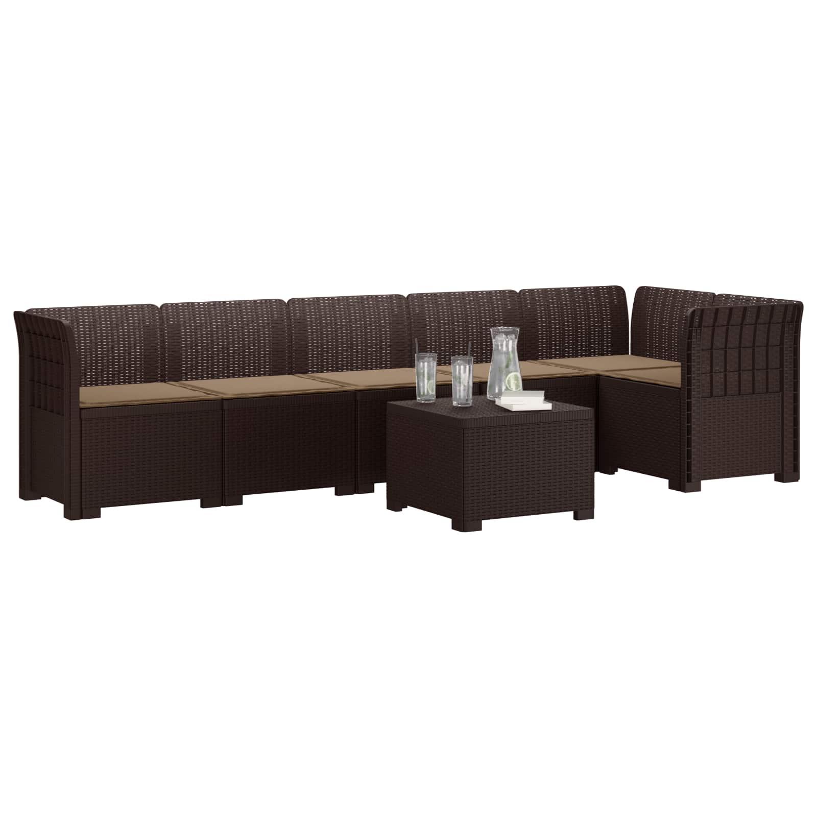 Divano da Giardino 6 Posti con Cuscini Aspetto Rattan PP | homemem39