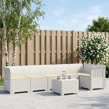 Divano da Giardino 6 Posti con Cuscini Aspetto Rattan PP Bianco | homemem39