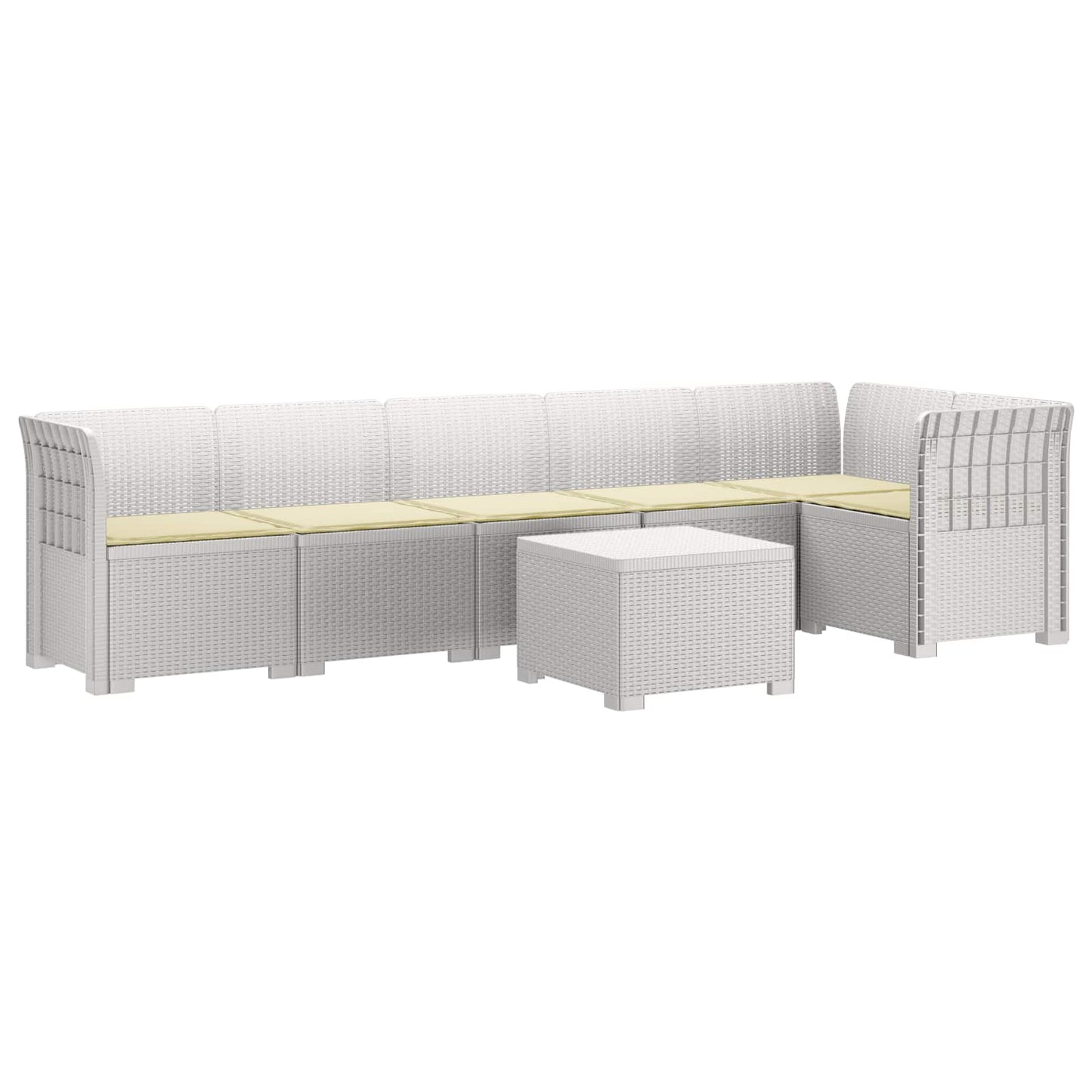 Divano da Giardino 6 Posti con Cuscini Aspetto Rattan PP Bianco | homemem39