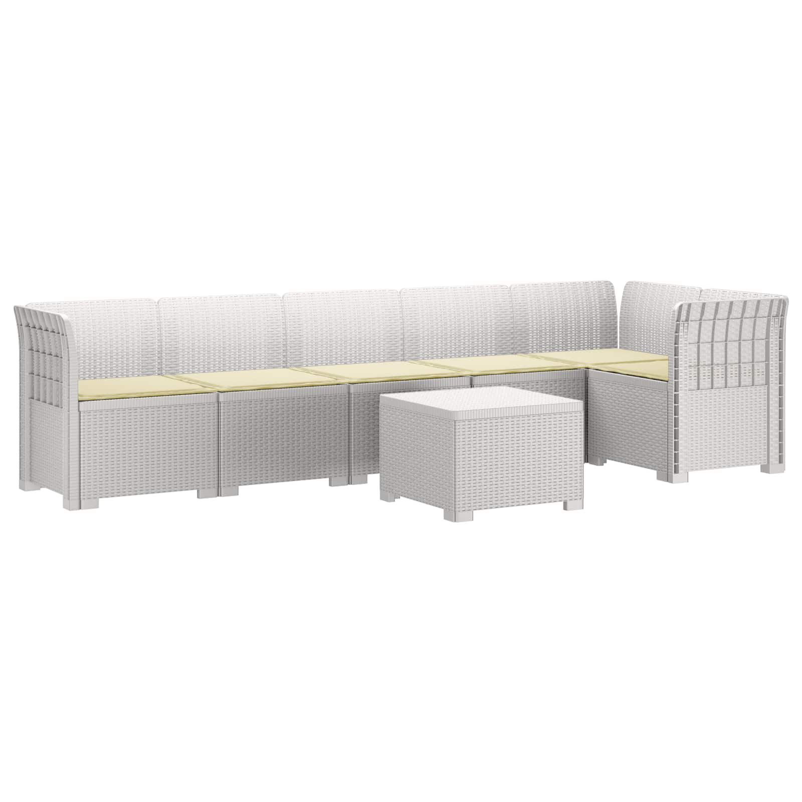 Divano da Giardino 6 Posti con Cuscini Aspetto Rattan PP Bianco | homemem39