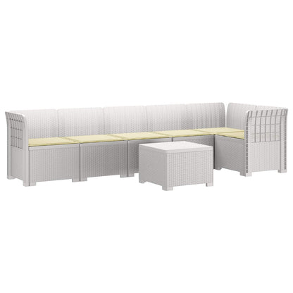 Divano da Giardino 6 Posti con Cuscini Aspetto Rattan PP Bianco | homemem39