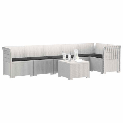 Divano da Giardino 6 Posti con Cuscini Aspetto Rattan PP Bianco | homemem39