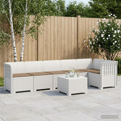 Divano da Giardino 6 Posti con Cuscini Aspetto Rattan PP Bianco | homemem39