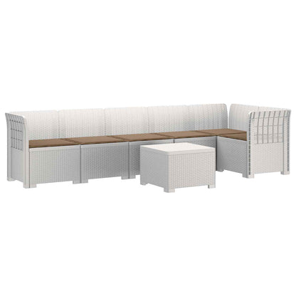 Divano da Giardino 6 Posti con Cuscini Aspetto Rattan PP Bianco | homemem39