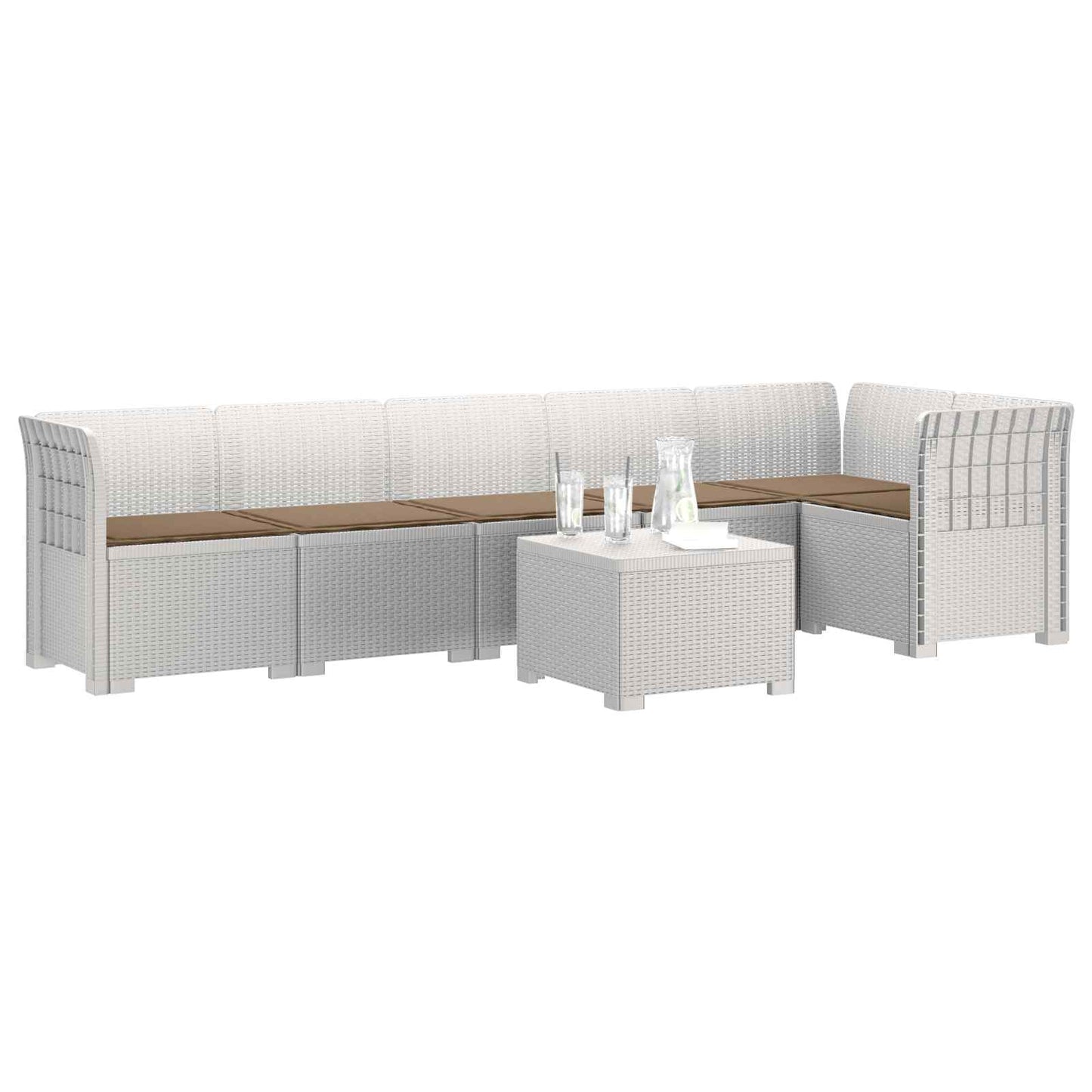Divano da Giardino 6 Posti con Cuscini Aspetto Rattan PP Bianco | homemem39