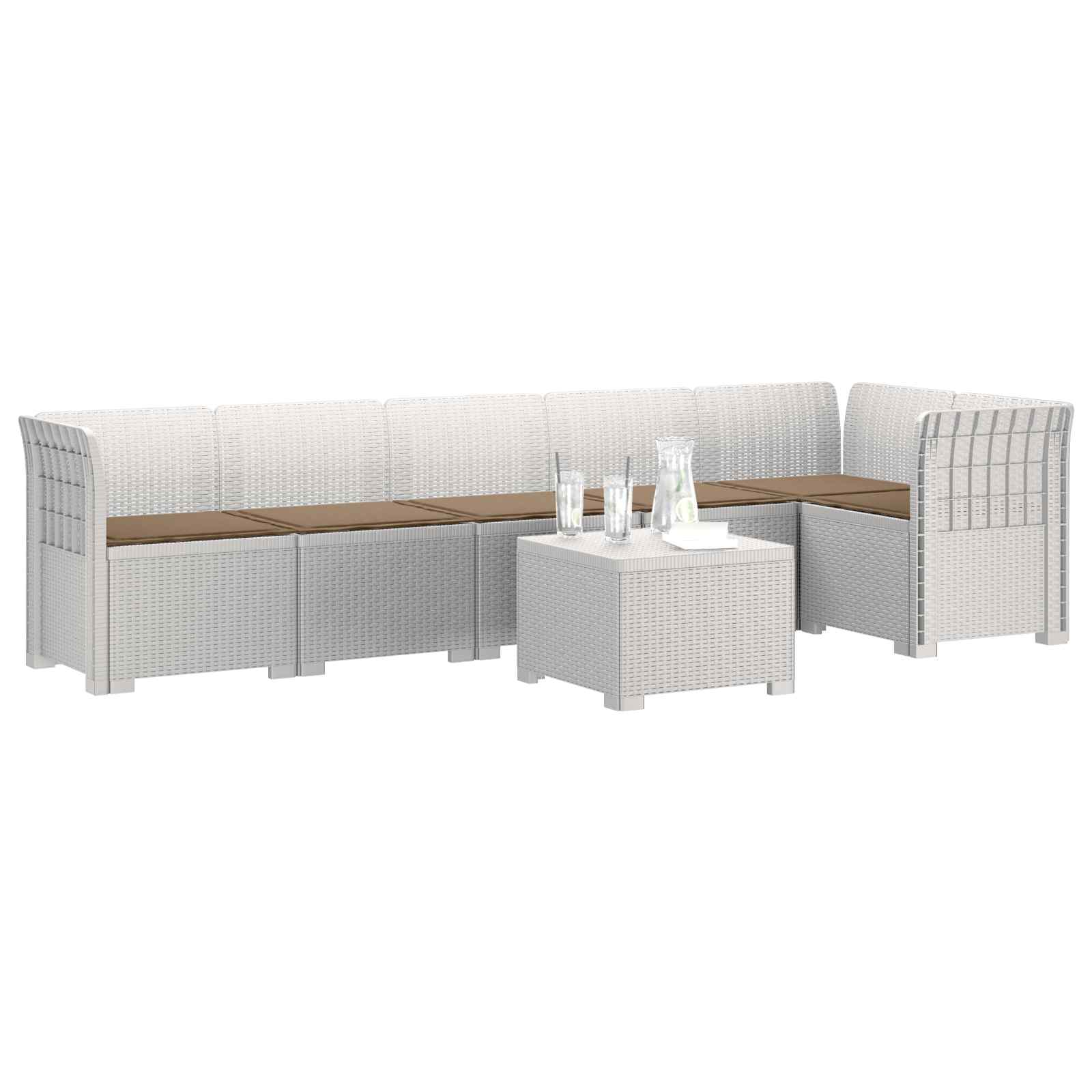 Divano da Giardino 6 Posti con Cuscini Aspetto Rattan PP Bianco | homemem39
