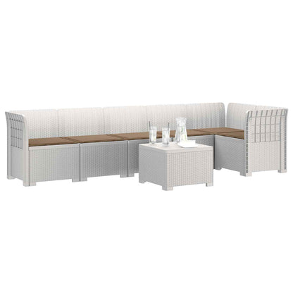Divano da Giardino 6 Posti con Cuscini Aspetto Rattan PP Bianco | homemem39