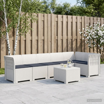 Divano da Giardino 6 Posti con Cuscini Aspetto Rattan PP Bianco | homemem39