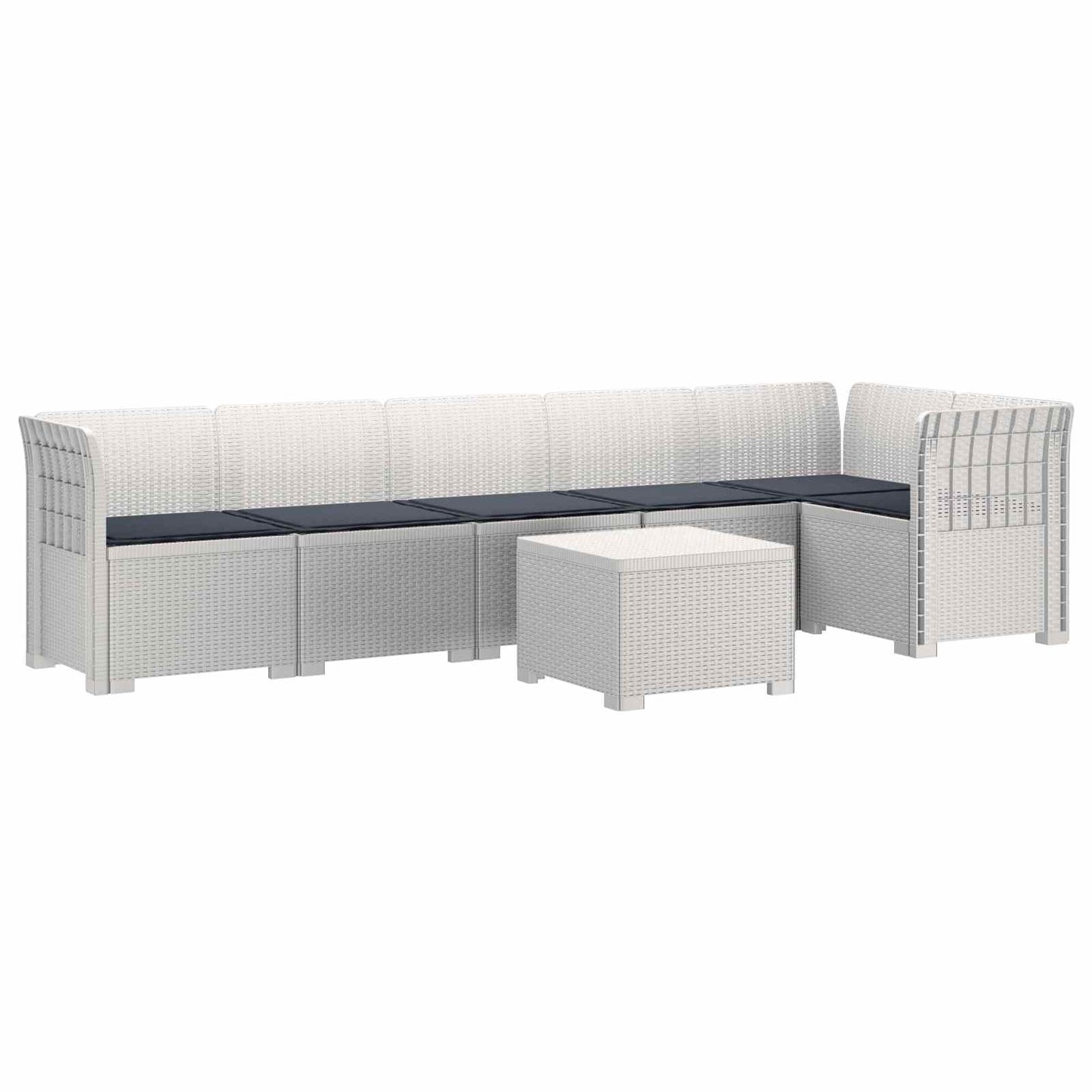 Divano da Giardino 6 Posti con Cuscini Aspetto Rattan PP Bianco | homemem39