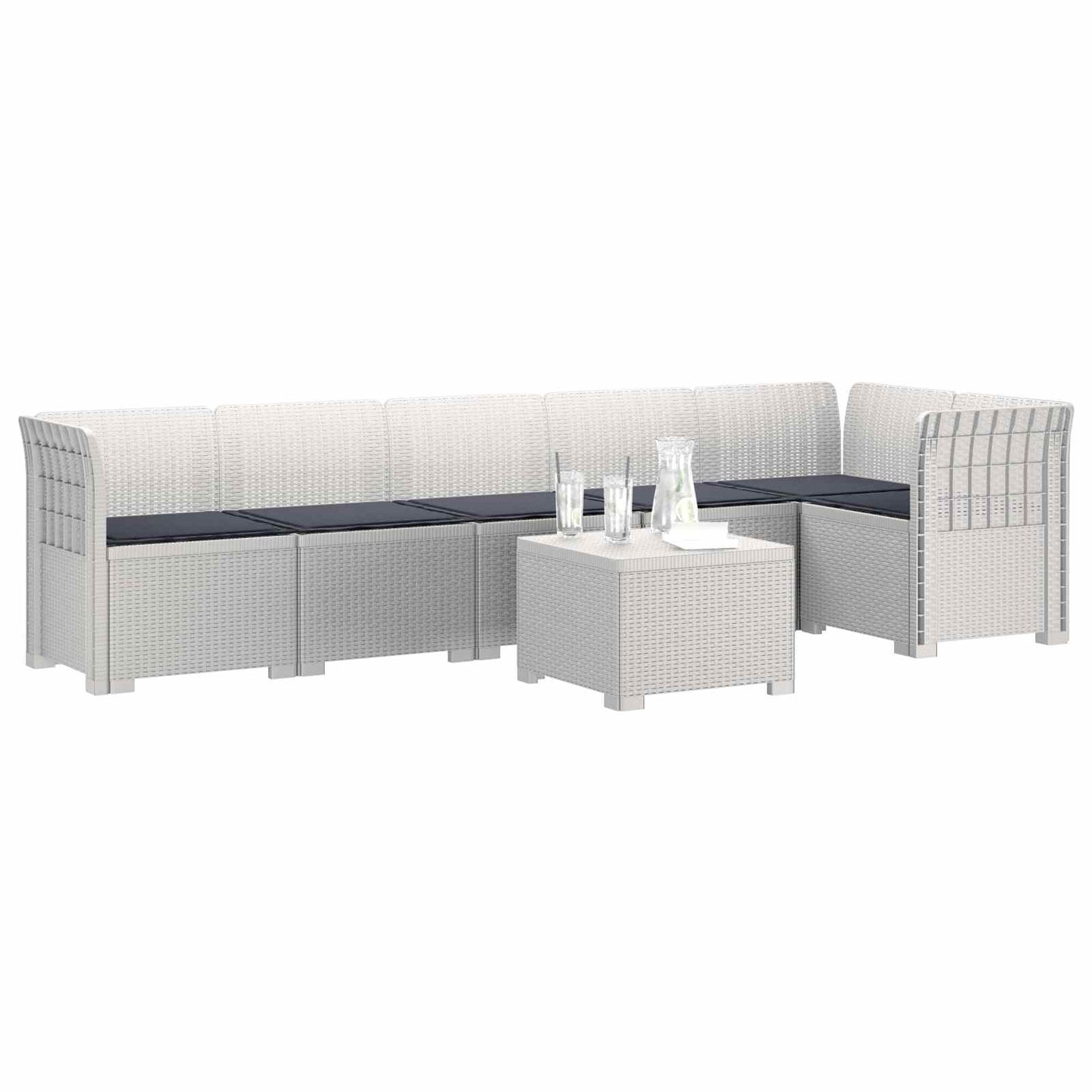 Divano da Giardino 6 Posti con Cuscini Aspetto Rattan PP Bianco | homemem39