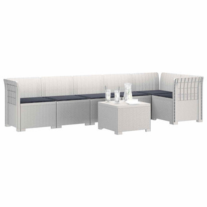 Divano da Giardino 6 Posti con Cuscini Aspetto Rattan PP Bianco | homemem39