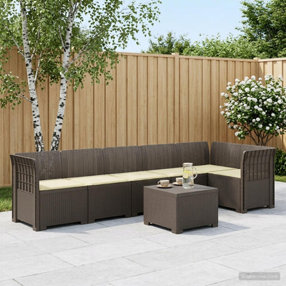 Divano da Giardino 6 Posti con Cuscini Aspetto Rattan PP | homemem39