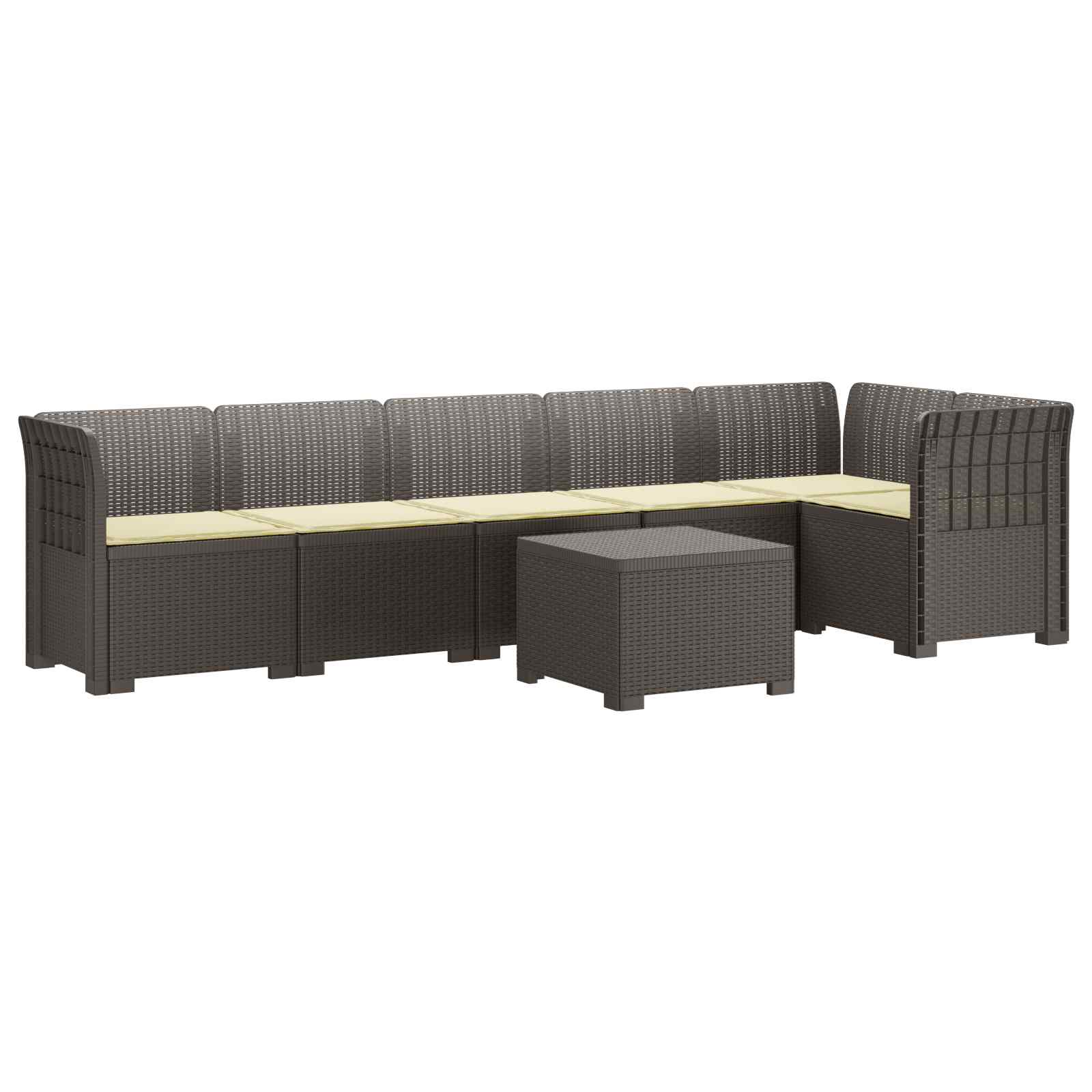 Divano da Giardino 6 Posti con Cuscini Aspetto Rattan PP | homemem39
